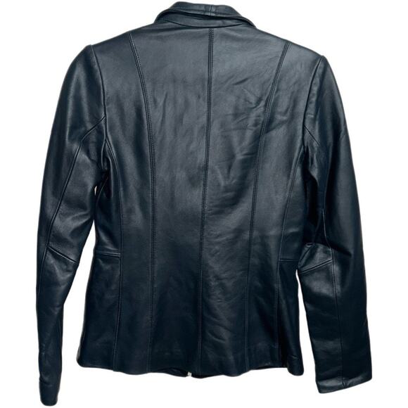 Cole Haan Leather Wing Collared Jacket Women’s Size XS Navy - Picture 4 of 4